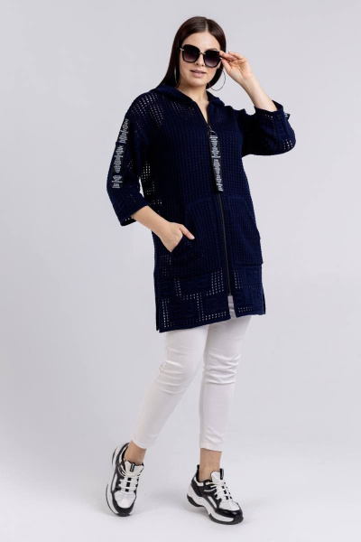 Демисезонный женский жакет с капюшоном и карманами BONADI М-1509 синий - фото 2