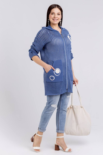 Демисезонный женский жакет с аппликацией и карманами BONADI М-1514 джинс - фото 2