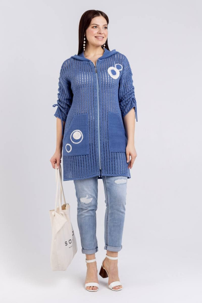 Демисезонный женский жакет с аппликацией и карманами BONADI М-1514 джинс - фото 4