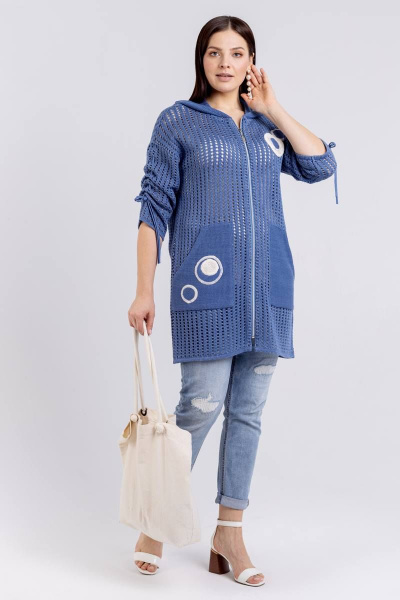 Демисезонный женский жакет с аппликацией и карманами BONADI М-1514 джинс - фото 1