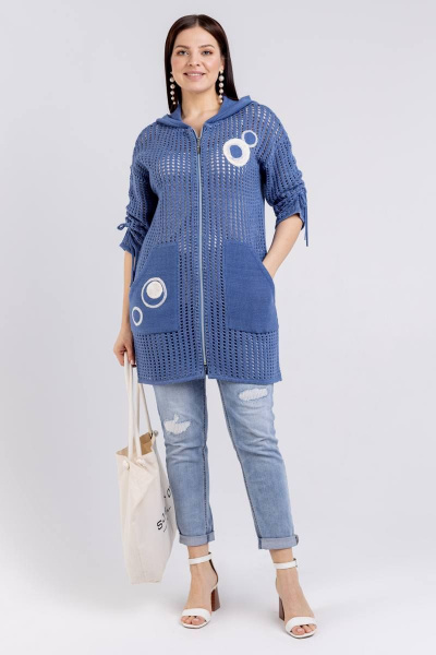 Демисезонный женский жакет с аппликацией и карманами BONADI М-1514 джинс - фото 3