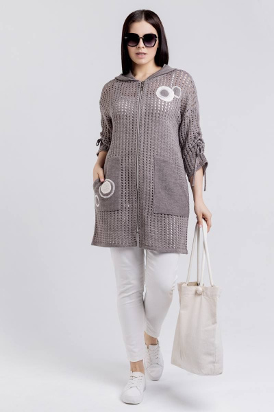 Жакет с аппликацией и капюшоном из вязаного материала BONADI М-1514 капучино - фото 2