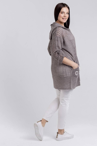 Жакет с аппликацией и капюшоном из вязаного материала BONADI М-1514 капучино - фото 4