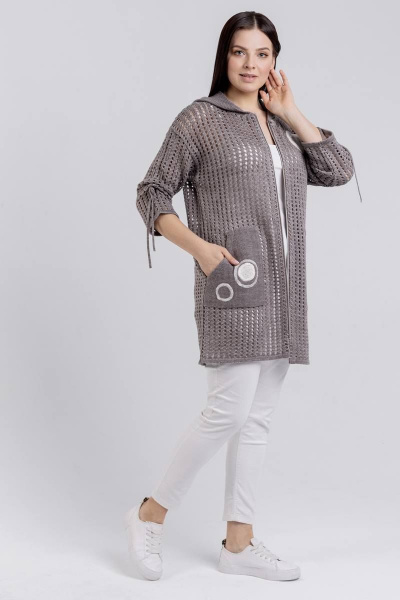 Жакет с аппликацией и капюшоном из вязаного материала BONADI М-1514 капучино - фото 3