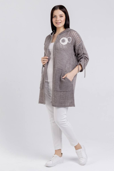 Жакет с аппликацией и капюшоном из вязаного материала BONADI М-1514 капучино - фото 5