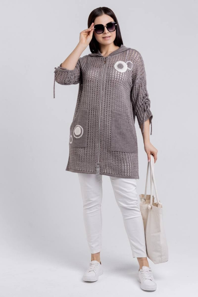 Жакет с аппликацией и капюшоном из вязаного материала BONADI М-1514 капучино - фото 1