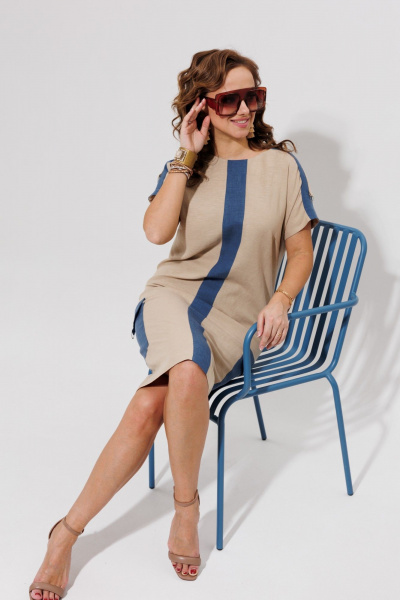 Платье Galean Style 967.1 беж_с_синим - фото 5