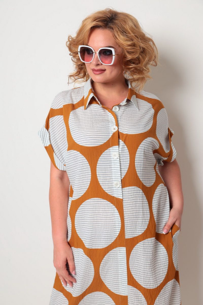 Платье Michel chic 993 белый+рыжий - фото 7