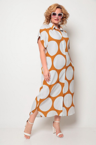 Платье Michel chic 993 белый+рыжий - фото 5