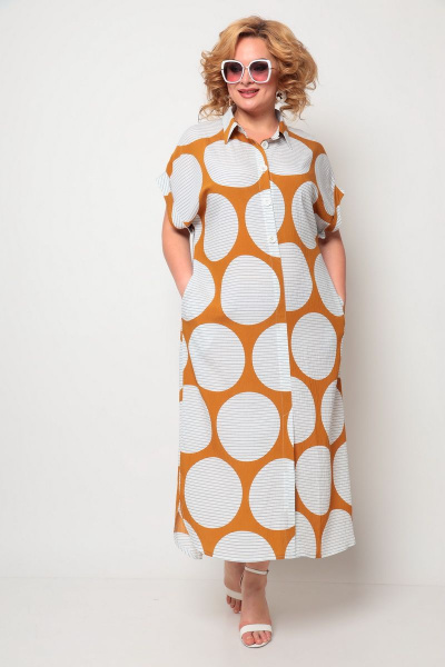 Платье Michel chic 993 белый+рыжий - фото 1