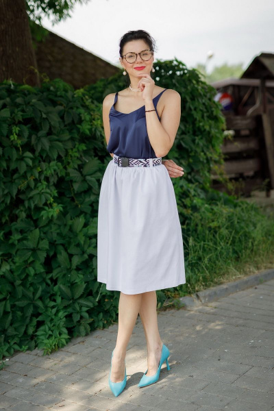 Юбка-колокольчик из хлопкового джинса с широким поясом YFS 6506 белый - фото 2