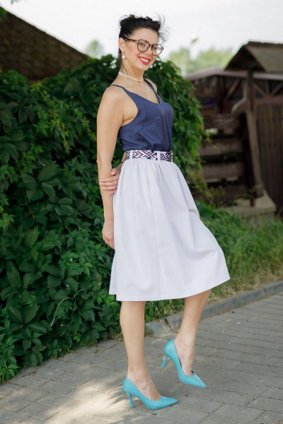 Юбка-колокольчик из хлопкового джинса с широким поясом YFS 6506 белый - фото 1