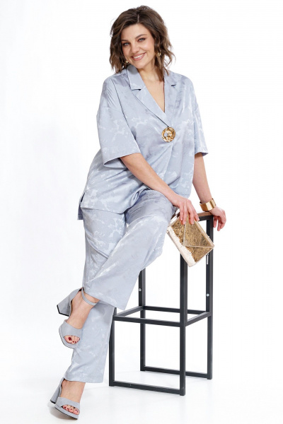 Блуза, брюки Alani Collection 2523 голубой - фото 3