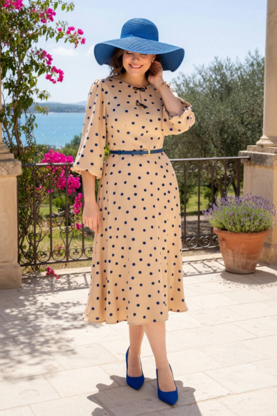 Платье Liliana 1511Л бежево-синий - фото 8