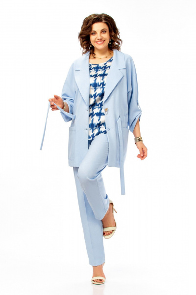 Брюки, жакет Ольга Стиль С-1012 голубой - фото 1