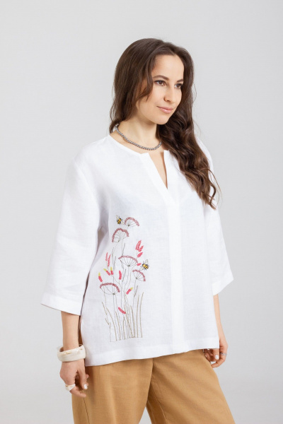 Блуза, брюки Mirolia 1293+1257 белый-олива - фото 5