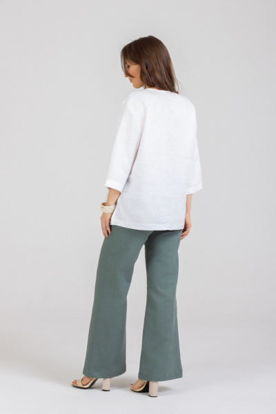 Блуза, брюки Mirolia 1293+1257 белый-олива - фото 3