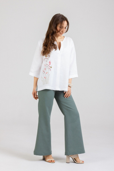 Блуза, брюки Mirolia 1293+1257 белый-олива - фото 2