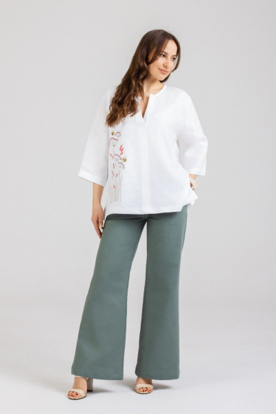 Блуза, брюки Mirolia 1293+1257 белый-олива - фото 1