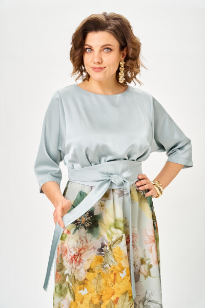 Платье ANASTASIA MAK 1229-Ш голубой+цветы - фото 7