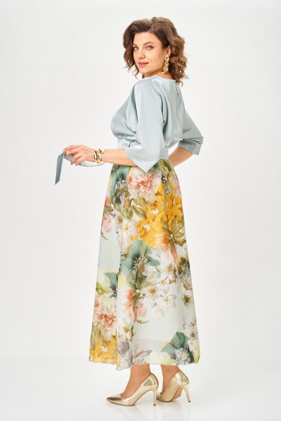 Платье ANASTASIA MAK 1229-Ш голубой+цветы - фото 6