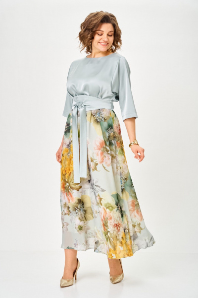 Платье ANASTASIA MAK 1229-Ш голубой+цветы - фото 4