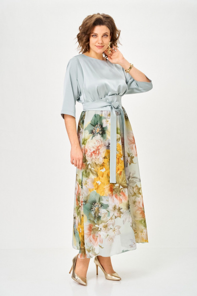 Платье ANASTASIA MAK 1229-Ш голубой+цветы - фото 2