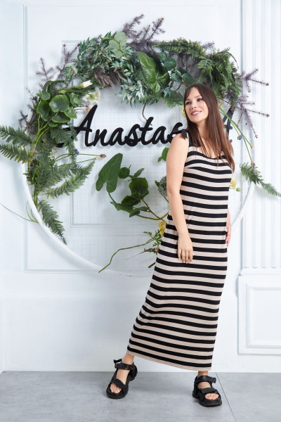 Платье Anastasia 295 бежевый,черный - фото 2