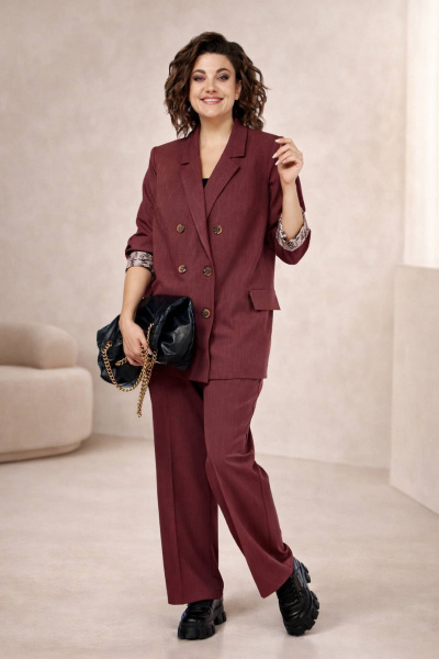 Брюки и жакет деловой костюм из текстиля с принтом Anastasia 1155 маджента_меланж - фото 1