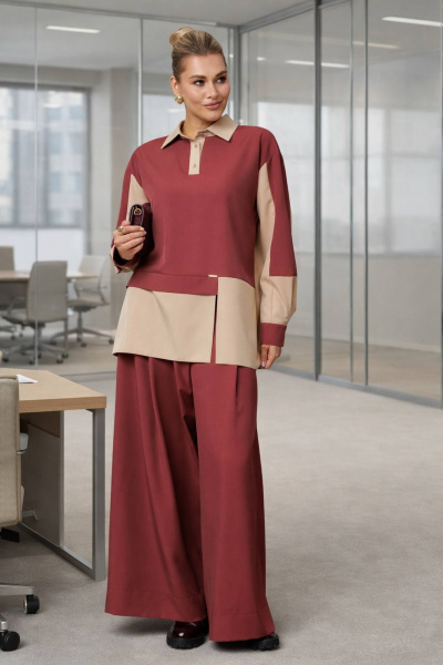 Блуза, брюки Anastasia 1242.2 бордово-бежевый - фото 1