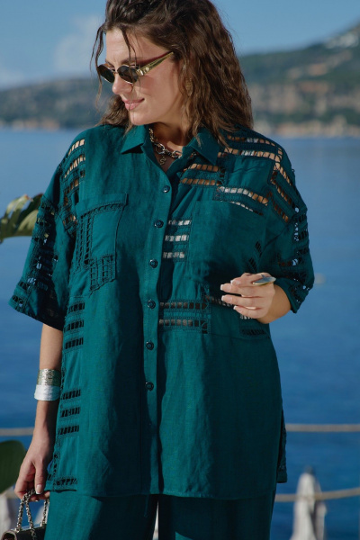 Блуза, брюки Vittoria Queen 28043 изумрудный - фото 2