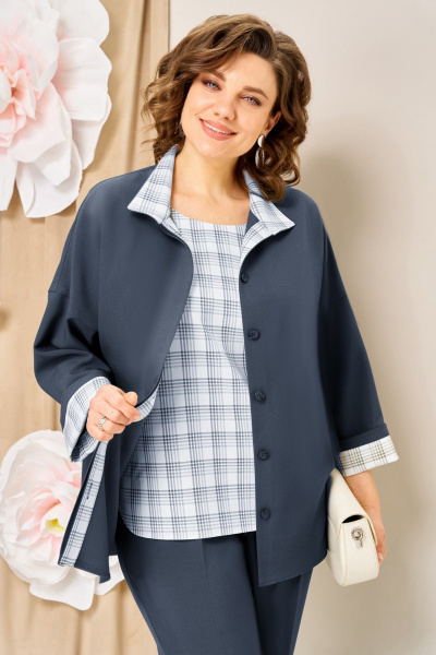 Блуза, брюки, жакет VOLNA 1427 синий-графит - фото 3