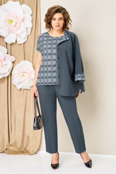 Блуза, брюки, жакет VOLNA 1427 темно-гобубой - фото 3