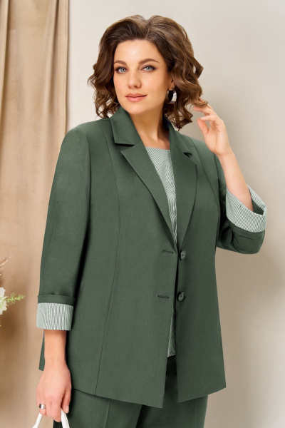 Блуза, брюки, жакет VOLNA 1435 темная-олива - фото 3