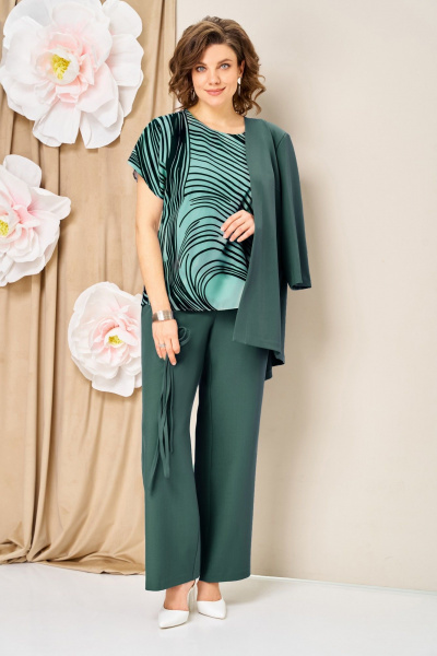Блуза, брюки, жакет VOLNA 1458 темная-мята - фото 4