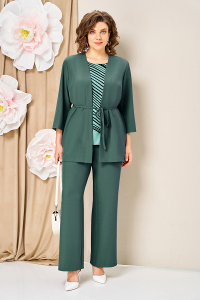 Блуза, брюки, жакет VOLNA 1458 темная-мята - фото 2
