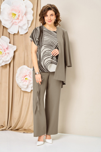 Блуза, брюки, жакет VOLNA 1458 бежевый - фото 3