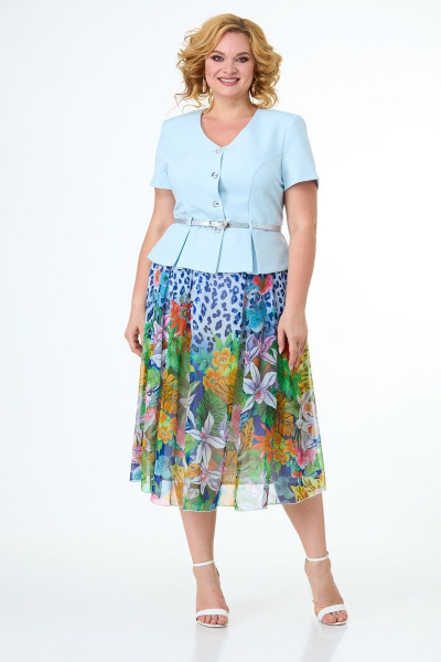 Жакет, юбка Anelli 690 голубой-мультиколор - фото 1