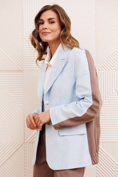 Брюки, жакет Gizart 5368 голубой+ капучино - фото 2