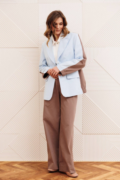 Брюки, жакет Gizart 5368 голубой+ капучино - фото 5