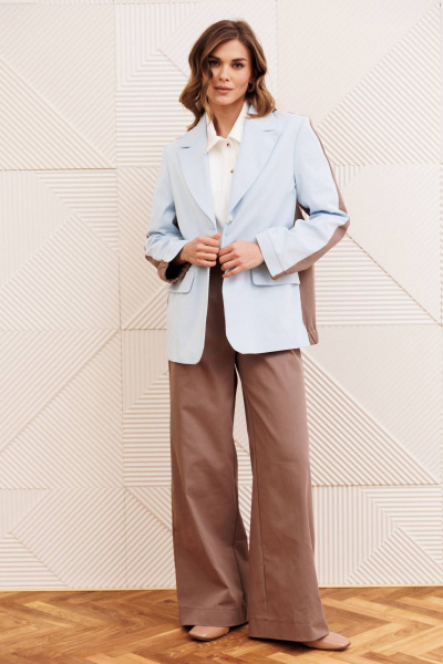 Брюки, жакет Gizart 5368 голубой+ капучино - фото 1