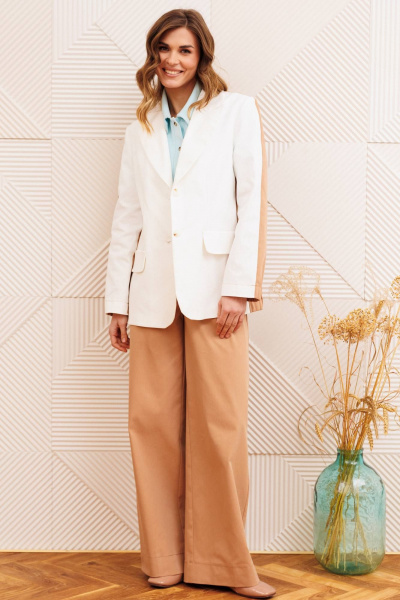 Брюки, жакет Gizart 5368 молочный+мокко мусс - фото 1