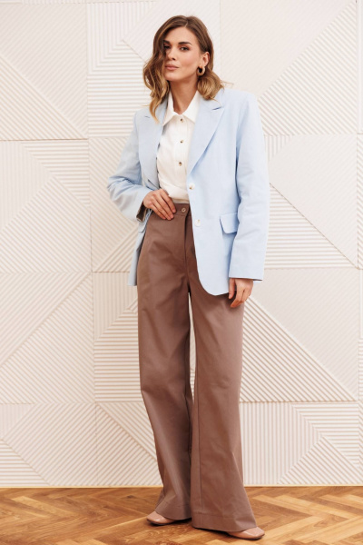 Брюки, жакет Gizart 5377 голубой+капучино - фото 3