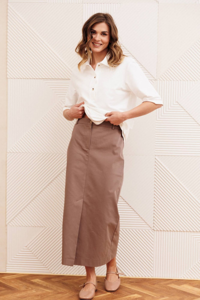 Джемпер, юбка Gizart 5425 молочный, капучино - фото 3