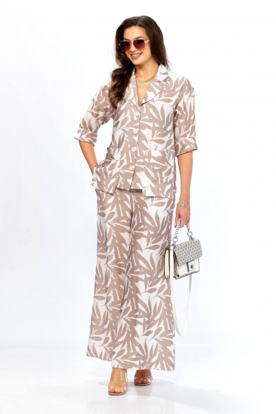 Блуза, брюки Taita plus 2613/1 абстракция беж+молоко - фото 1