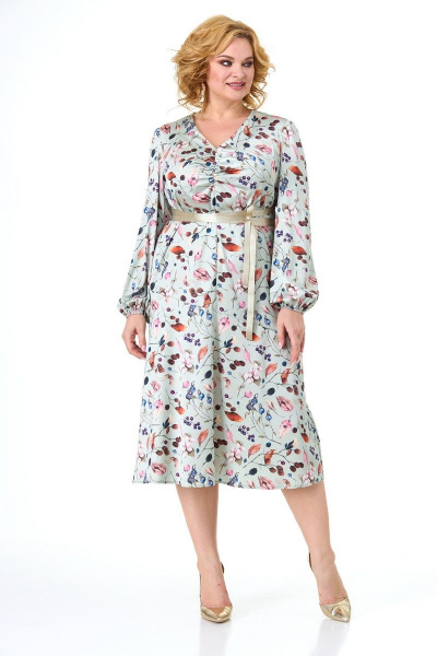 Платье из вискозы с цветочным принтом и юбкой-клёш Anelli 755 бирюза - фото 7