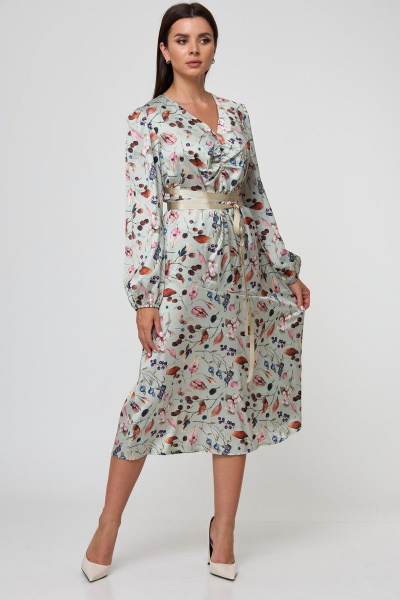 Платье из вискозы с цветочным принтом и юбкой-клёш Anelli 755 бирюза - фото 2
