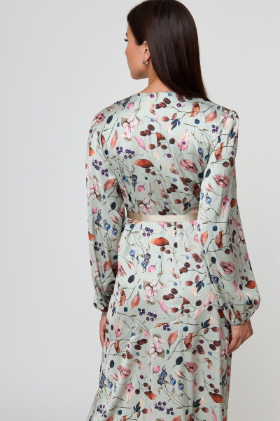 Платье из вискозы с цветочным принтом и юбкой-клёш Anelli 755 бирюза - фото 5