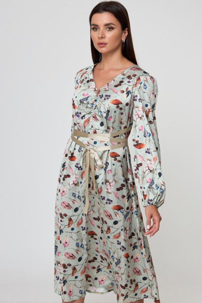 Платье из вискозы с цветочным принтом и юбкой-клёш Anelli 755 бирюза - фото 3