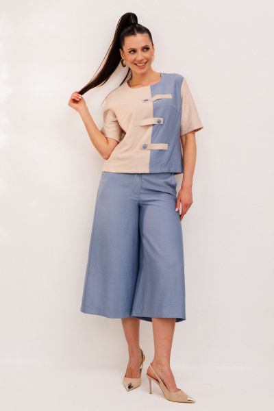 Блуза, брюки Galean Style 1007 голубой-бежевый - фото 18